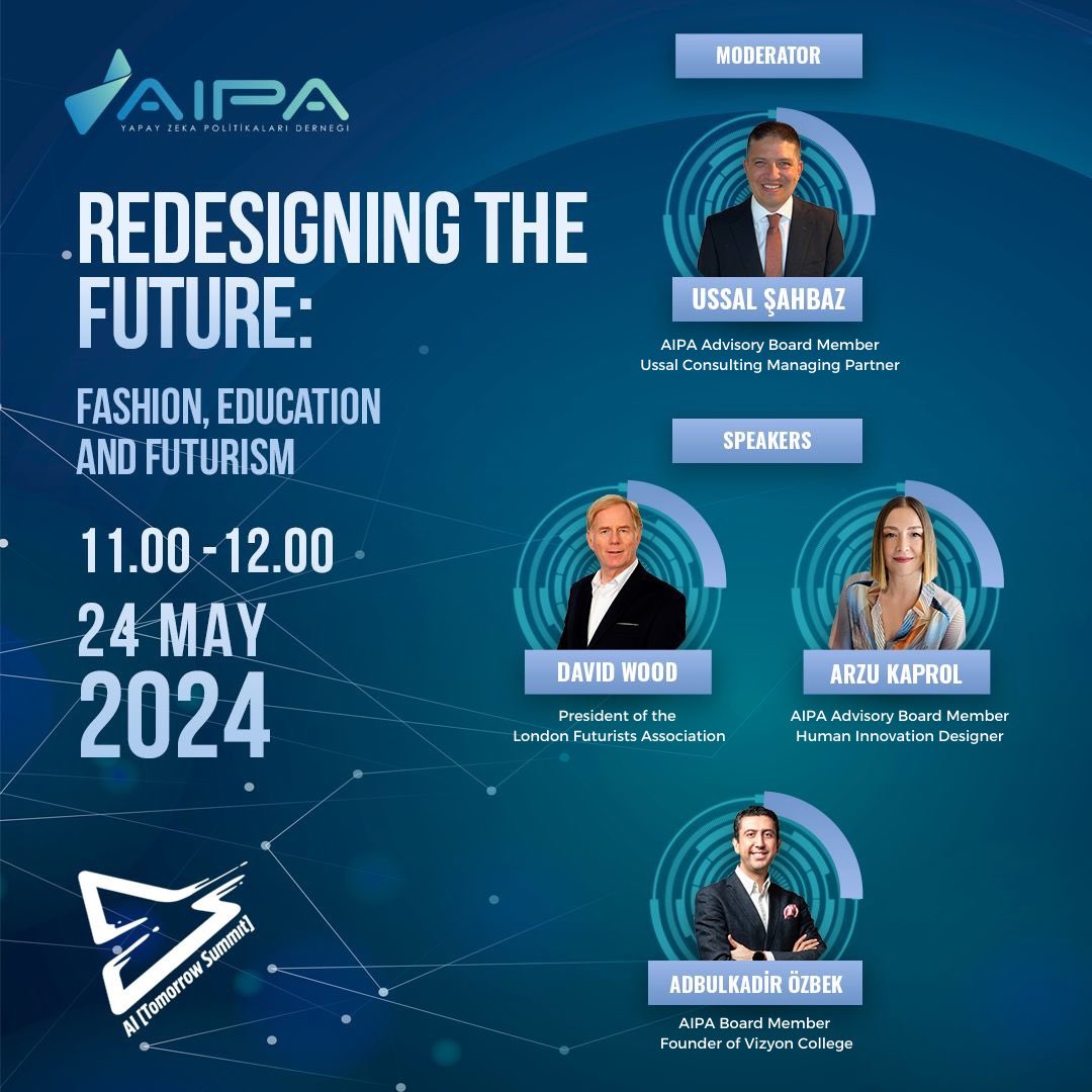 Alanında Türkiye'nin en kapsamlı Avrupa'nın sayılı yapay zeka zirveleriden biri olan AI Tomorrow Summit 2024 “Geleceği Yeniden Tasarlamak: Moda, Eğitim ve Fütürizm” Oturumuna davetlisiniz! Kayıt için: aitomorrowsummit.com #Gelecekteyiz You are invited to the session