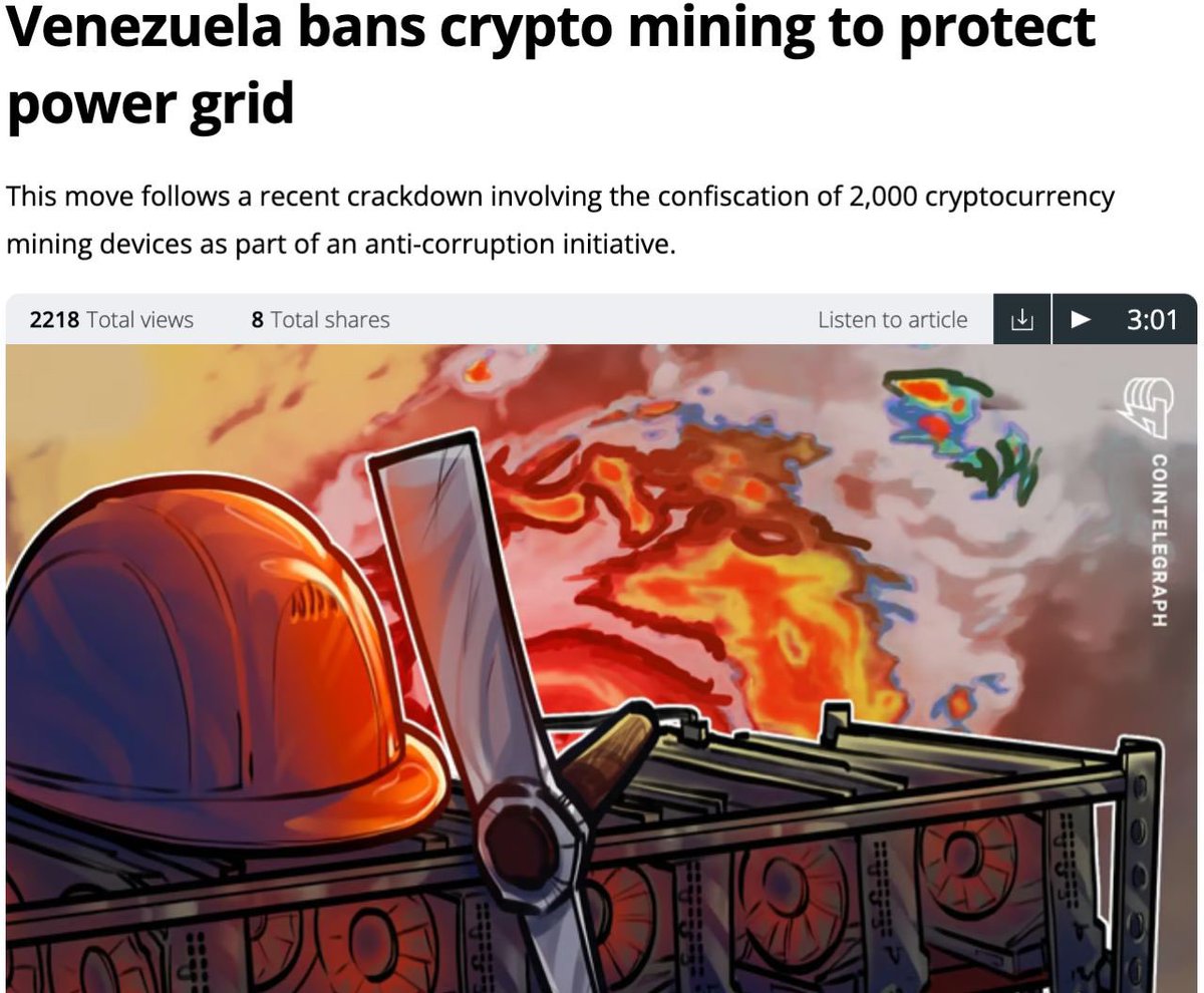 Chính phủ Venezuela vừa ra quyết định cấm hoạt động đào Bitcoin để giảm tiêu thụ điện năng và đảm bảo cung cấp điện ổn định cho người dân. Bộ Điện lực đã công bố kế hoạch ngắt kết nối các trang trại đào khỏi lưới điện quốc gia. Quyết định này