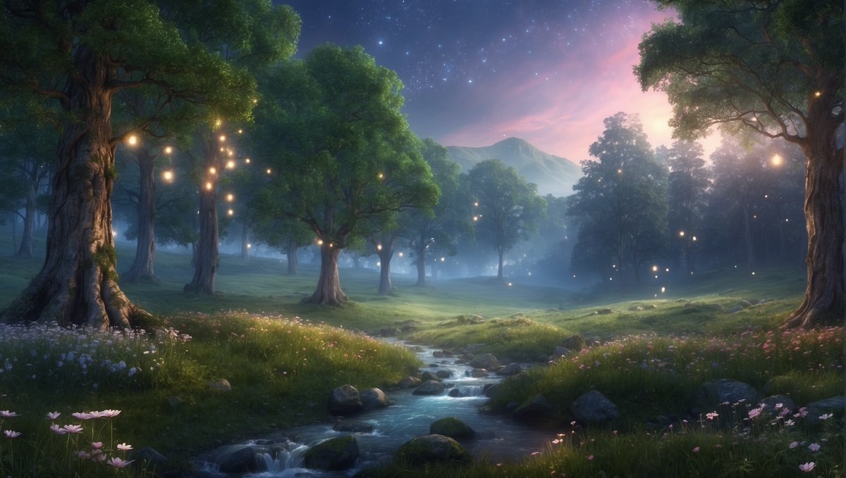 Embracing the magic of a twilight forest. 🌲✨🌌 

#EnchantedForest #TwilightMagic #NatureDreams #ArtFam