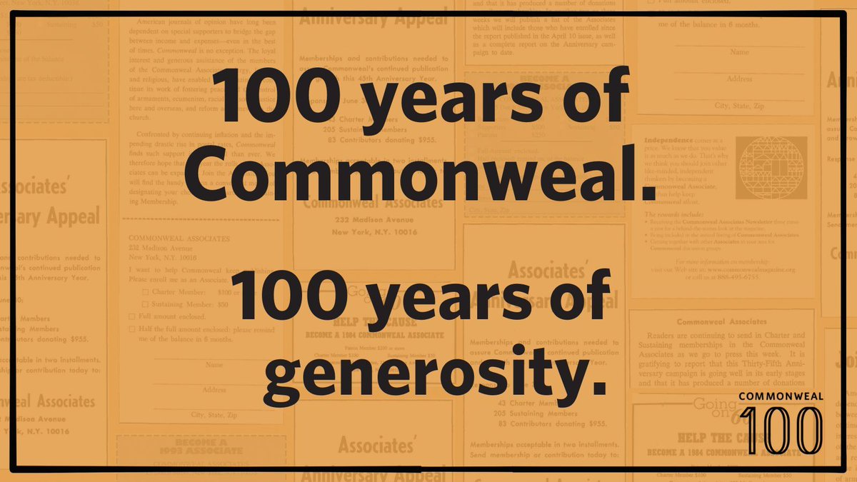 Since the beginning, Commonweal has been about community, conversation, and the common good. Join our legacy of generosity by becoming a Commonweal Associate today! subscribe.commonwealmagazine.org/CMW/?f=donate&…
