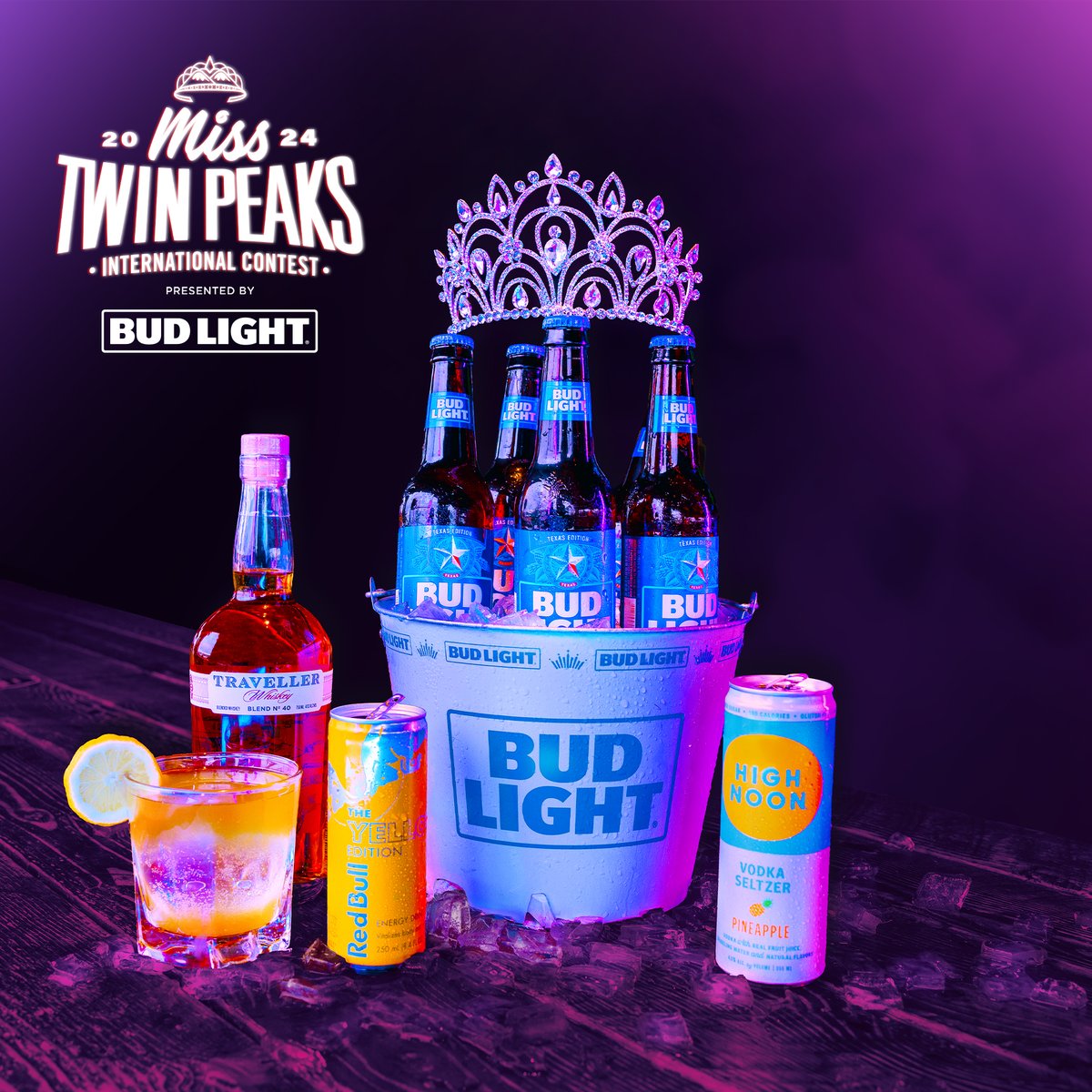 Get in the spirit for Miss Twin Peaks with a bucket of Bud Lights for you and the boys. Or, savor a Traveller Whiskey cocktail while you cast your votes for Miss Popular. #twinpeaksrestaurants #twinpeaksgirls #mtp #misstwinpeaks #budlight #highnoon #traveller