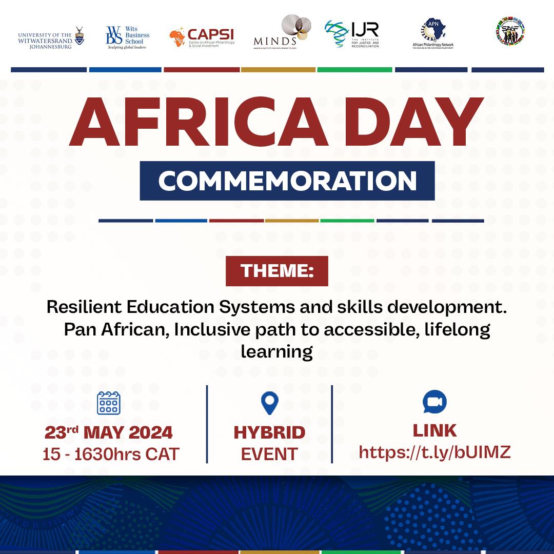 📌Africa Day Commemoration 2024 Theme: Resilient Education Systems and skills development. Pan African, Inclusive path to accessible, lifelong learning. 🗒23 May 2024 ⏰1500hrs CAT 🔗Registration Link: zoom.us/webinar/regist…