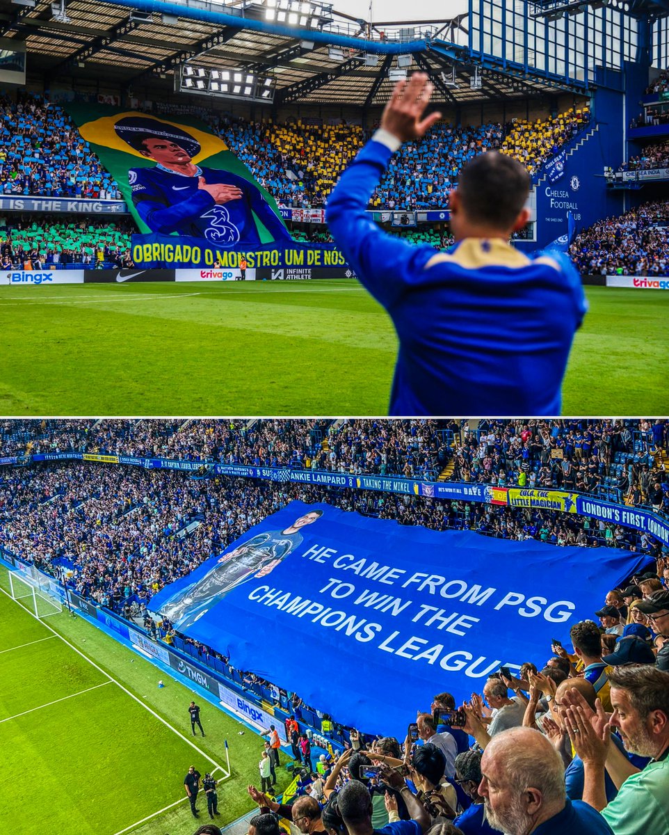Homenagem da torcida do Chelsea a Thiago Silva. 'Ele veio do PSG para ganhar a Liga dos Campeões.' 📷: Divulgação
