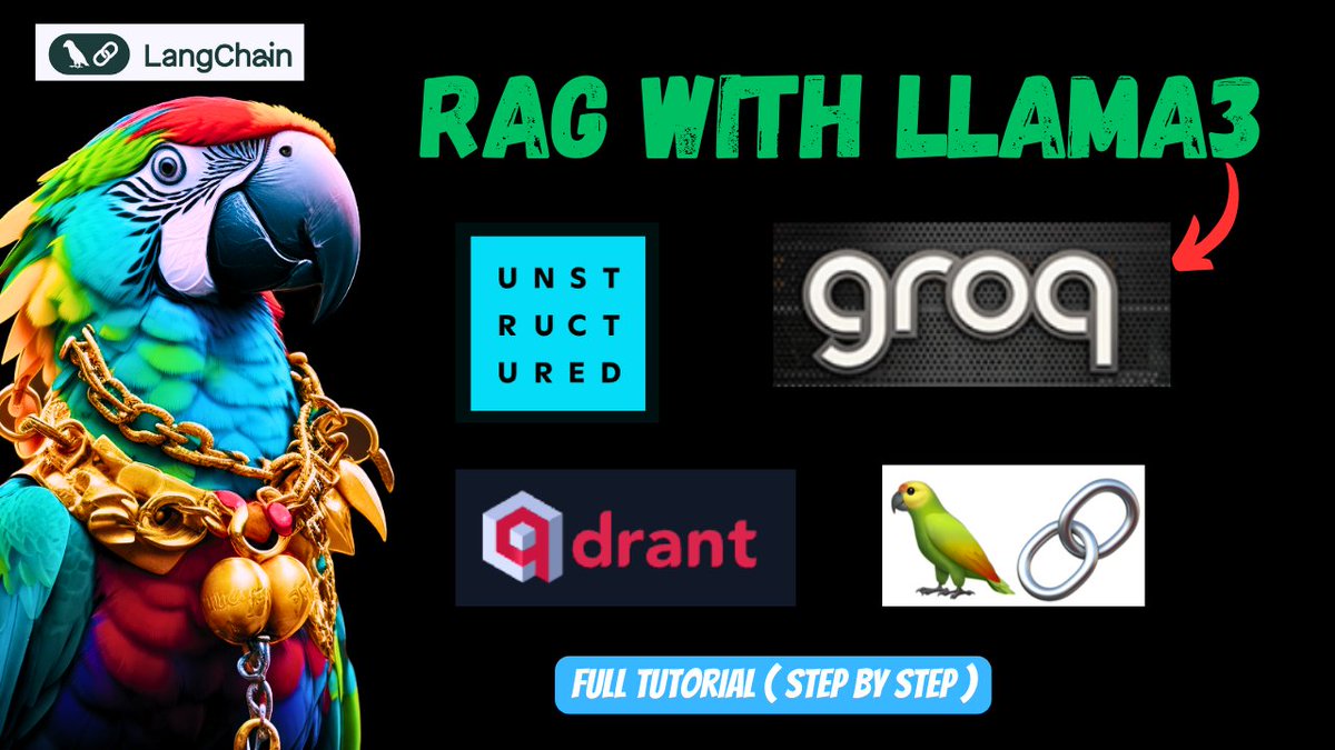 Ready to build your own RAG? Here’s the tech stack you need 👇 - @LangChainAI as framework - @UnstructuredIO for data prep - Fastembed for embedding - @qdrant_engine as vectorstore - Llama3 via @GroqInc Video: youtu.be/m_3q3XnLlTI #rag #llm #groq #langchain #unstructured