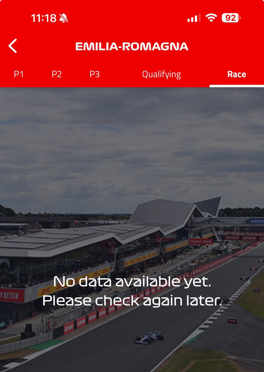 48 minutes after the race has ended and @F1 still has not updated their app withrace results! #IMOLAGP