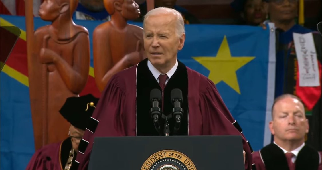 The Congolese flag was held up in protest for the duration of President Biden’s commencement speech at Morehouse.