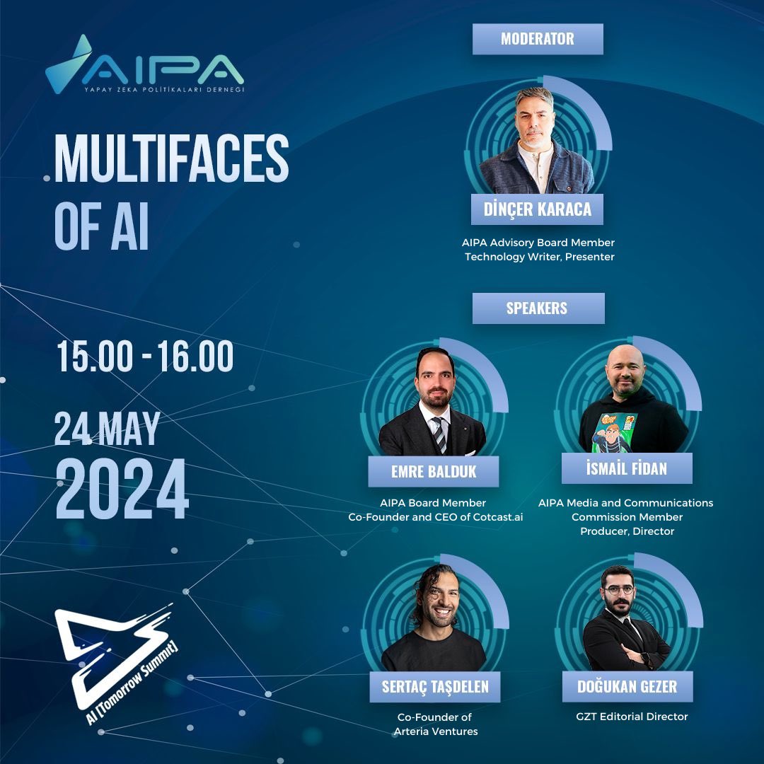 Alanında Türkiye'nin en kapsamlı Avrupa'nın sayılı yapay zeka zirveleriden biri olan AI Tomorrow Summit 2024 “Yapay Zekanın Çoklu Yüzleri ” Oturumuna davetlisiniz! Kayıt için: aitomorrowsummit.com #Gelecekteyiz You are invited to the session 'Multifaces of AI' at the AI
