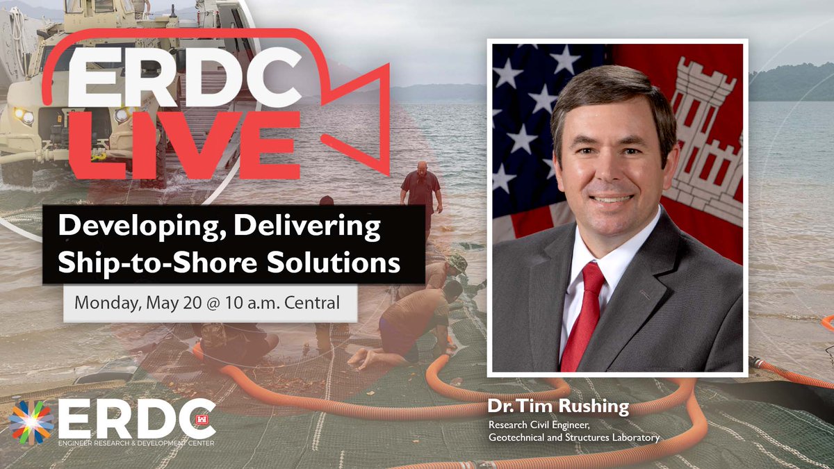 Join us May 20th at 10 a.m. CST for the next ERDC Live featuring Dr. Tim Rushing with ERDC’s Geotechnical & Structures Lab. He was at the forefront of developing SUBMAT, a creative solution to one of the military’s most difficult mobility challenges. youtube.com/live/_uIl_yPLB…