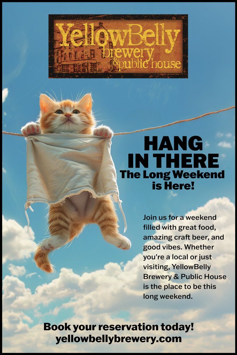 Hang in There! The Long Weekend is Here!🎉 YellowBelly is the place to be this weekend with great food, amazing craft beer and good vibes! #longweekend #maylongweekend #hanginthere #downtownstjohns #yellowbelly