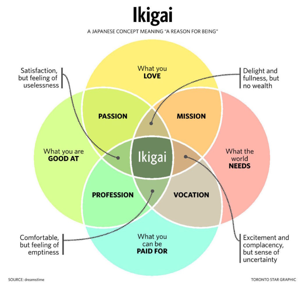 I found this interesting. The Japanese concept of 'Ikigai'.