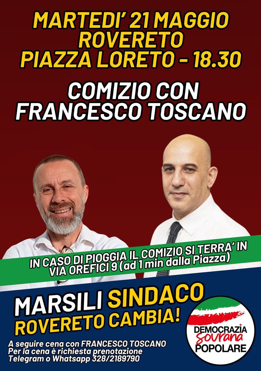 Francesco Toscano a Rovereto martedì 21 Maggio a sostegno di Milo Marsili