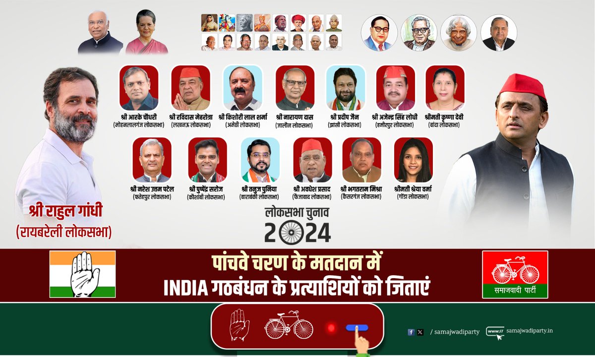 पांचवे चरण के मतदान में INDIA गठबंधन के प्रत्याशियों को जिताएं।