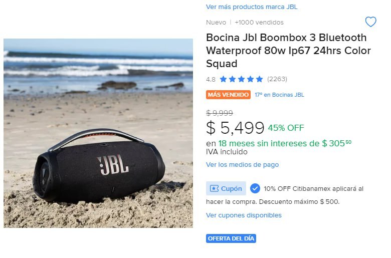 Mercado Libre:Bocina Jbl Boombox 3 Bluetooth Waterproof 80w Ip67 24hrs Color Squad

Enlace:mercadolibre.com/sec/2xRhAy1

45% de descuento

🔥Precio de Oferta $5499.00
 Precio anterior: $9999.00

Unete a nuestras otras redes:
ofertonesmexico.com.mx
#OfertasMercadoLibre