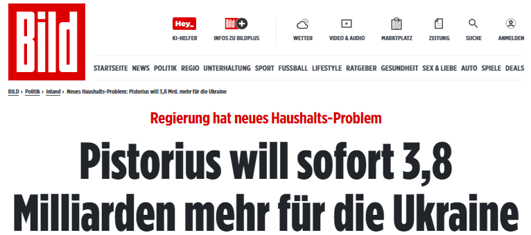 Renten können nicht mehr so steigen ... Deutschland ist ein reiches Land ... blabla ... Pistorius will sofort 3,8 Milliarden mehr für die Ukraine ... blabla ... Deutschland hat seit 2016 bis heute rund 170 Milliarden Euro für legale und illegale Migration ausgegeben ... blabla