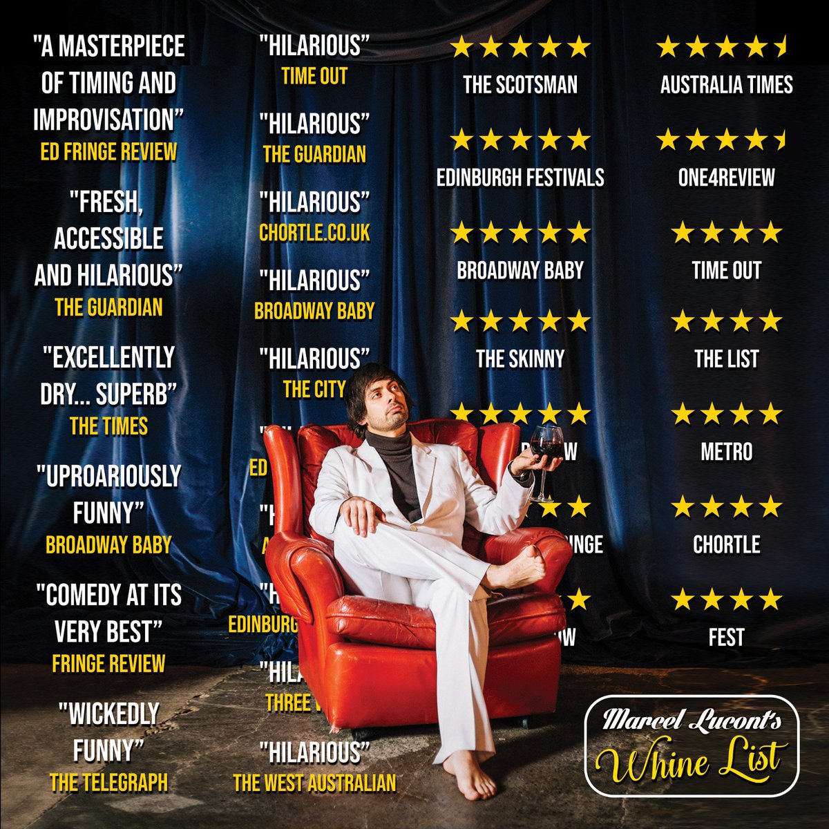Marcel Lucont (@marcellucont) on Twitter photo Brighton.
Tonighton.
Be there for 9pm.
Marcel Lucont's Whine List.
<a href="/BSpiegeltent/">Brighton Spiegeltent</a>
Tickets:
tickets.brightonspiegeltent.com/events/cbd58db… Brighton.
Tonighton.
Be there for 9pm.
Marcel Lucont's Whine List.
<a href="/BSpiegeltent/">Brighton Spiegeltent</a>
Tickets:
tickets.brightonspiegeltent.com/events/cbd58db…