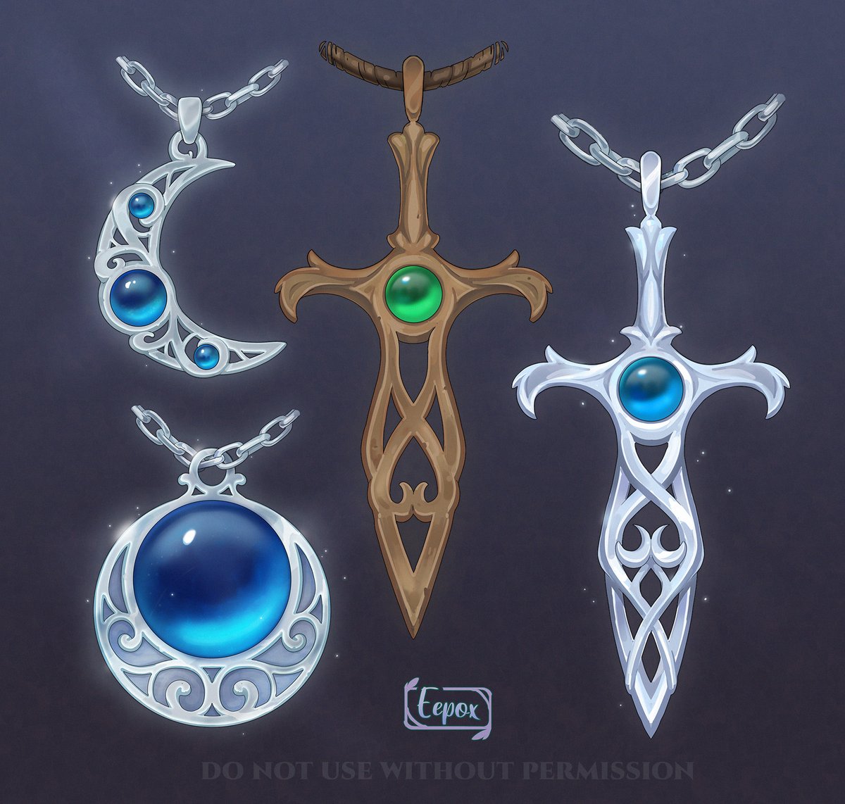 Moon and sword pendants