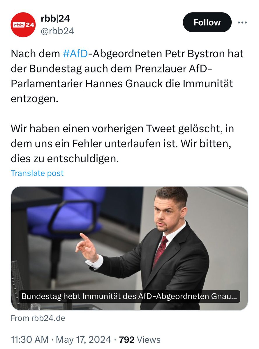 Wenn der ÖRR sich entmenschlichender Sprache bedient, wie der @rbb24 mit #AfDsindRattenfänger 

Der Auftrag von staatlichen Medien muss sein zu ausgewogen & neutral zu informieren, 
jede politische Meinungsäußerung & Wählerbeeinflussung lehnen wir daher ab

Damit staatliche