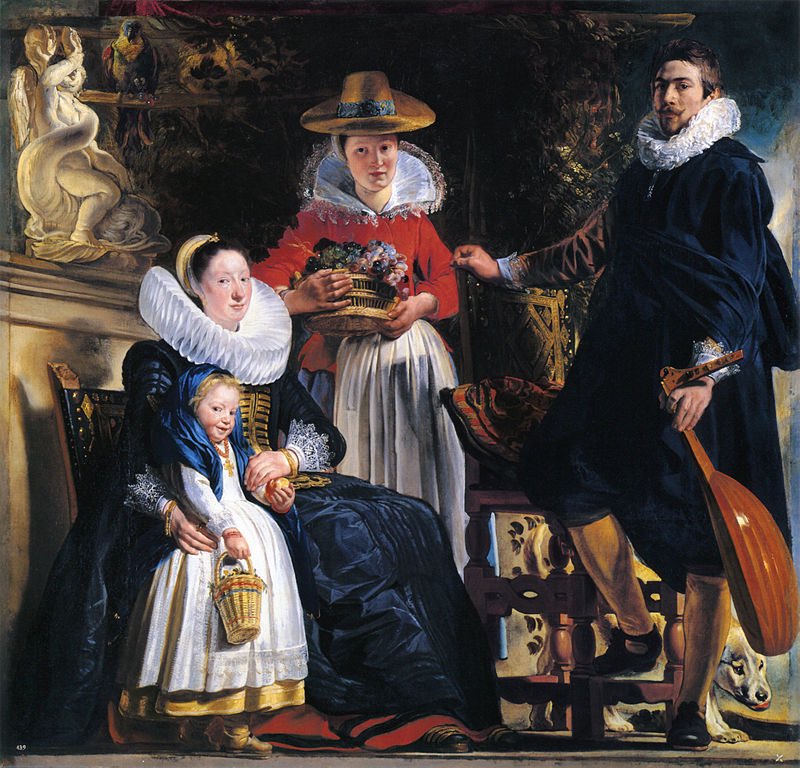 Born on this day in 1593, in Antwerp, my younger colleague Jacob Jordaens. Here with his family (and the pets) in 1621, by himself.