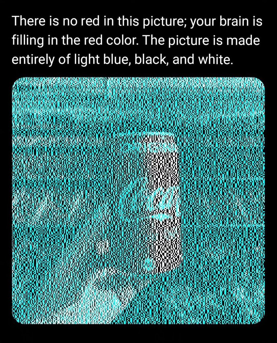 Zoom in if you don’t believe it lol 😉😄 “Optical illusions are captivating, and the latest viral sensation involves a seemingly red Coca-Cola can. However, upon closer inspection, the image only contains black, white, and teal. The illusion is a result of simultaneous color
