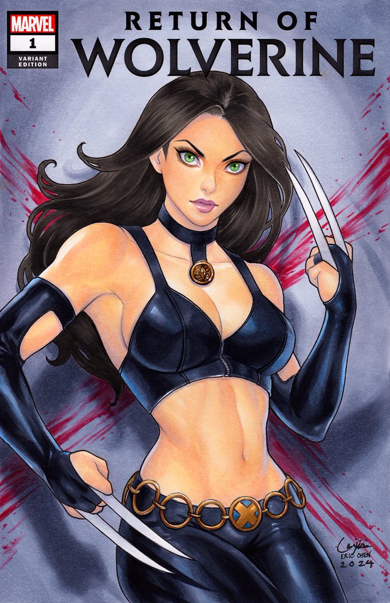 Laura Kinney / X-23 on a Wolverine blank sketch cover finished! Copic Markers and multi liners.