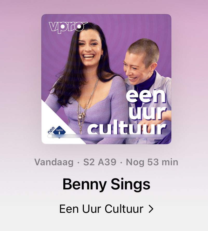 Vanochtend was Benny Sings te gast en te horen op <a href="/NPORadio1/">NPO Radio 1</a> Radio 1 bij ‘Een Uur Cultuur’ - luister nu terug als podcast en luister naar Benny zijn cultuur tips en over 20 jaar Benny Sings. 
<a href="/evakoreman/">Eva Koreman</a> 

nporadio1.nl/podcasts/een-u…