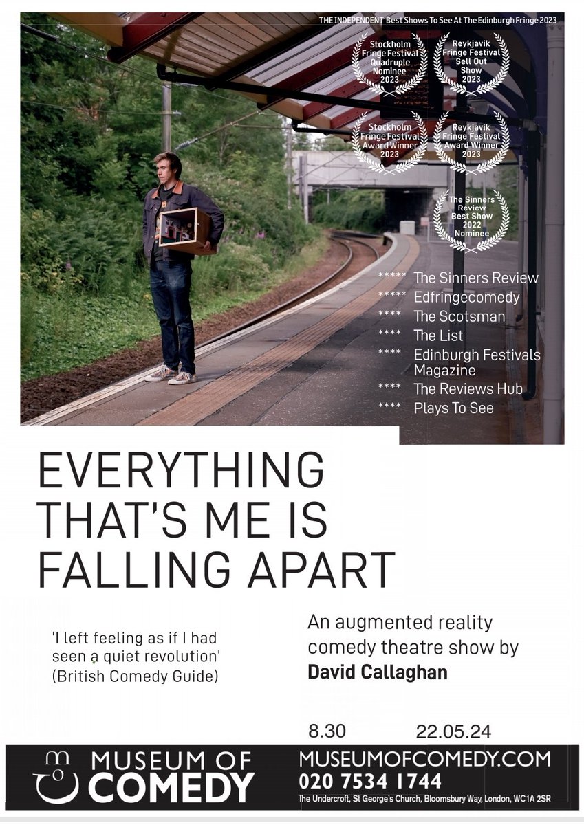 DavidCallaghan's tweet image. Reykjavik Fringe Festival Award Winner
Stockholm Fringe Festival Award Winner
Finfringe Festival Award Winner

The last ever Everything That's Me Is Falling Apart is at @museumofcomedy on Wednesday this week.

museumofcomedy.ticketsolve.com/ticketbooth/sh…