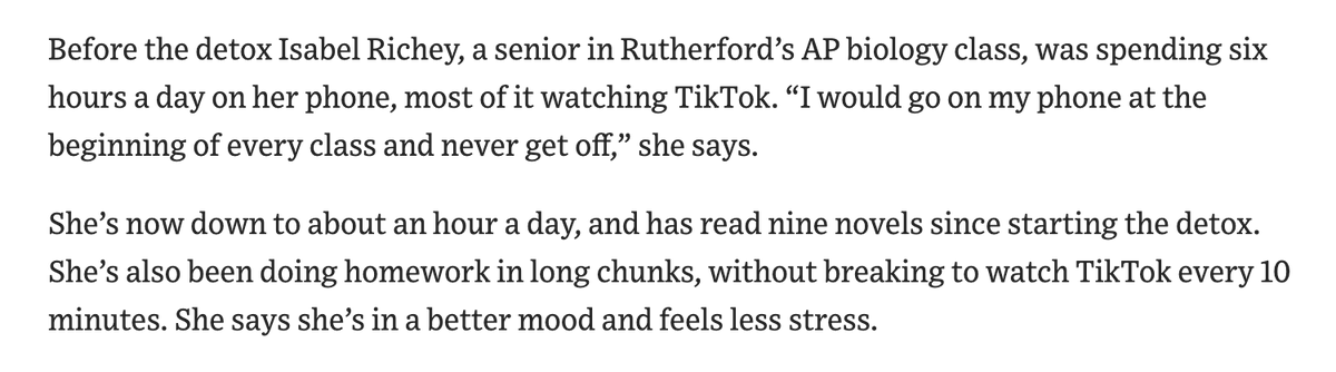The phone based childhood isn't just damaging mental health. It's also damaging education. Students aren't listening. Many former teachers tell me it's why they quit. Here's one such story, of a teacher who tried to resist:

wsj.com/tech/personal-…