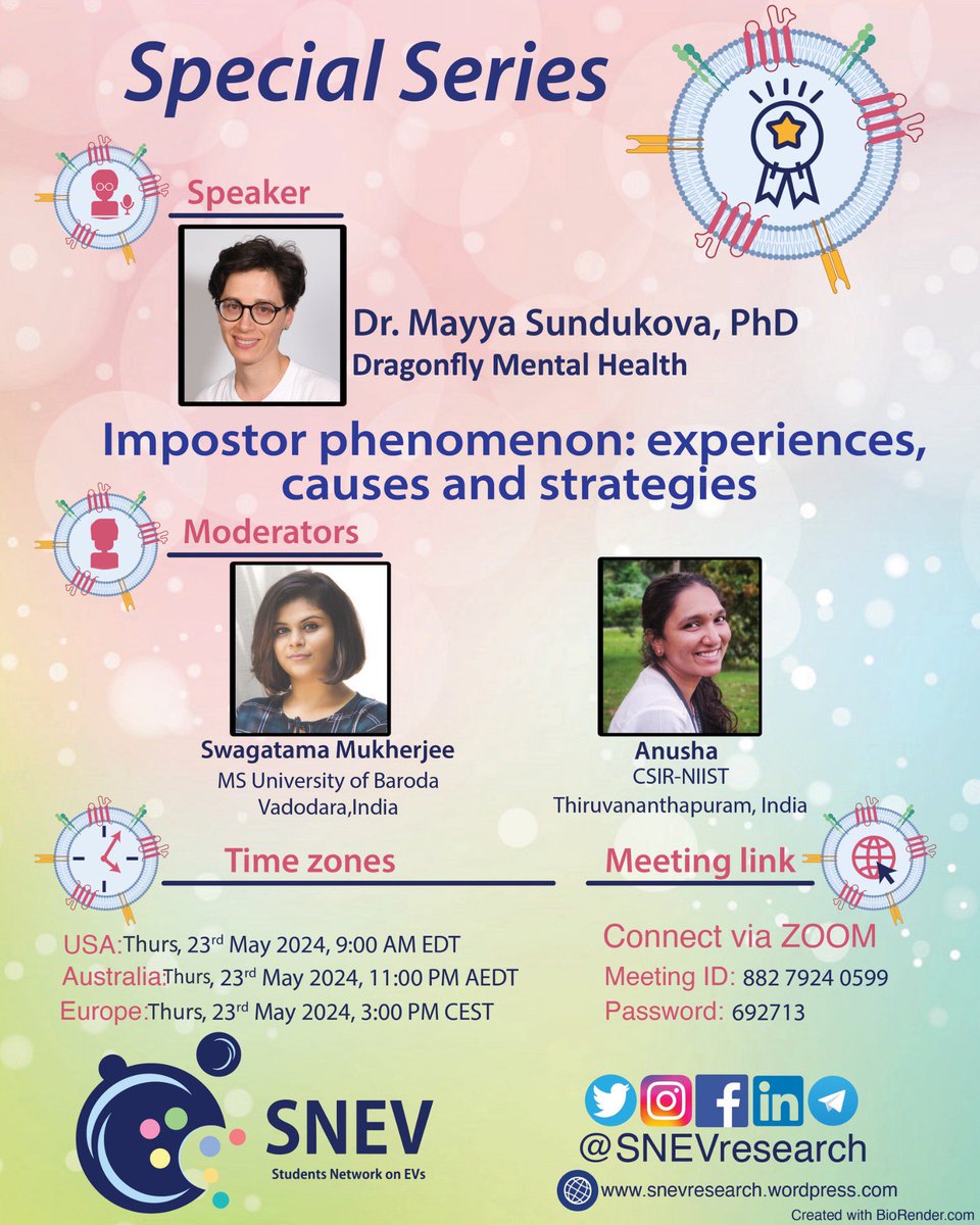 Student Network on EVs (@snevresearch) on Twitter photo This Thursday, join us to unpack the "Imposter Phenomenon" with <a href="/mayya_sundukova/">Mayya Sundukova, PhD</a> @dragonflyMH and learn why high-achievers doubt their success & how to overcome it. 
⏱️TimeZone: notime.zone/NyFb4Vir30tOL
🎯Subscribe to SNEV mailing list: t.ly/vUY9g This Thursday, join us to unpack the "Imposter Phenomenon" with <a href="/mayya_sundukova/">Mayya Sundukova, PhD</a> @dragonflyMH and learn why high-achievers doubt their success & how to overcome it. 
⏱️TimeZone: notime.zone/NyFb4Vir30tOL
🎯Subscribe to SNEV mailing list: t.ly/vUY9g