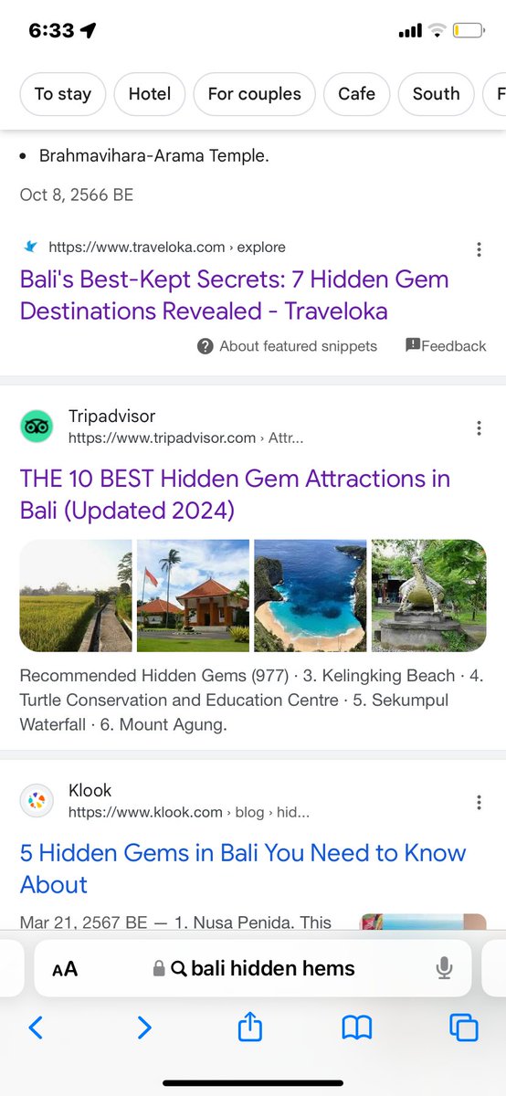 As a user, I'm really tired of Tripadvisor's blatant clickbait headlines. This page ranks #2 for 'Hidden Gems in Bali' and it only recommends the most popular attractions, and then has a H2 'Hidden Gems in Bali' that are just tour affiliates. @searchliaison this is spam.