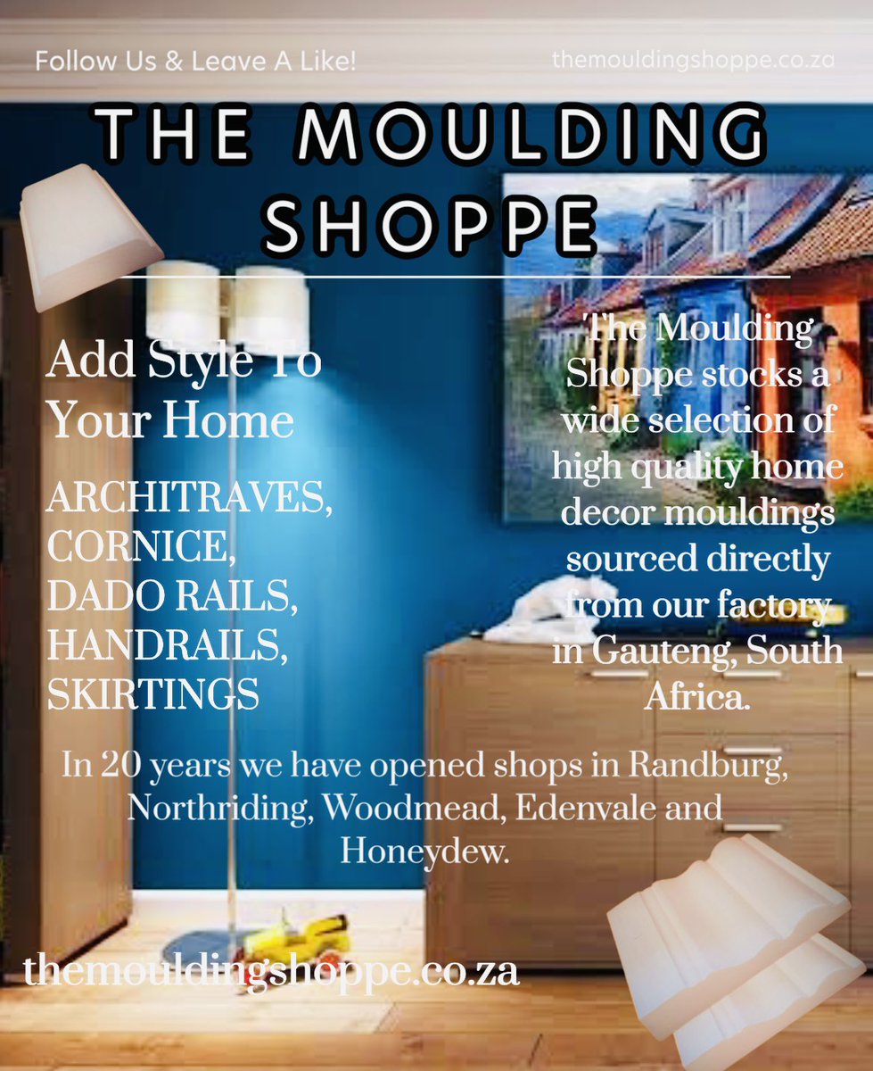 #ThemouldingShoppe #Moulding #HomeDecorIdeas #Manufacturer #HomeImprovement #JoziBusinesses #20YearsExperience #DIY #Renovating #SupplyToTheTradeAndPublic #SupportLocal #ARCHITRAVES, #CORNICE, #DADORAILS, #HANDRAILS #SKIRTINGS LIKE & SHARE THIS PAGE!themouldingshoppe.co.za