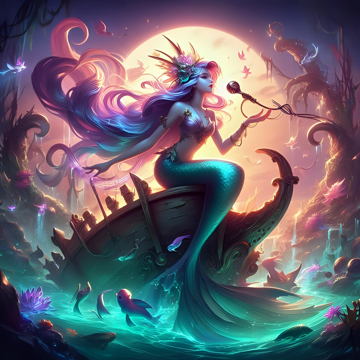 🧜‍♀️🌊✨ Immerse yourself in the enchanting melody of the Siren's Ethereal Song, as she lures you into a world of whimsical beauty and mystical serenades. #EtherealSong 🆀🆃 ♻ Your 𝗠𝗲𝗿𝗺𝗮𝗶𝗱 𝗠𝗮𝗴𝗶𝗰 Art. #MakeArtSmiles ☞ 𝗔𝗟𝗧. Mermaids 𝗔𝗹𝗯𝘂𝗺 #Prompt 𝗦𝗵𝗮𝗿𝗲.