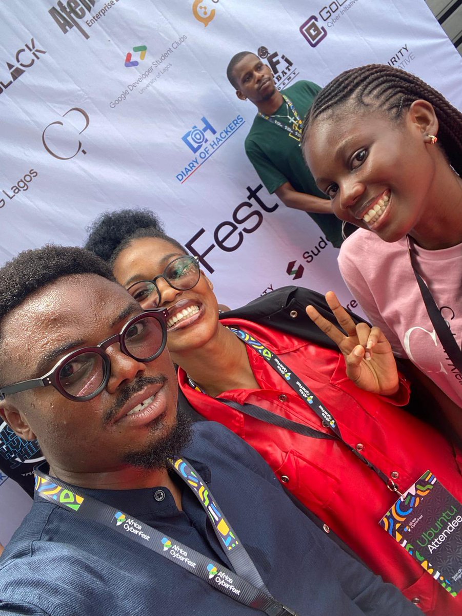 Now the top bosses I met at #Africacyberfest @OnijeC help me understand that you can find a mentor in your pal @CyberSecFalcon helped me understand resilience and consistency will take me far @akintunero panel session encouraged me that school is not scam😂 because I’m tired