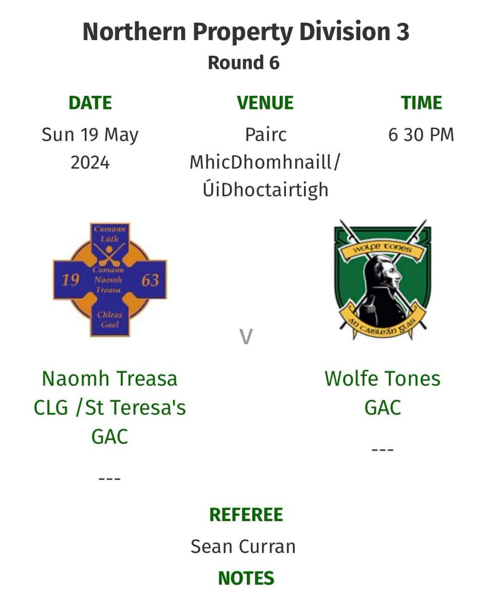 Our Senior Ladies host @CLGWolfeTones at home this evening, throw in at 6.30pm. All support welcome! Our Minor Football match v Rasharkin has been rescheduled.