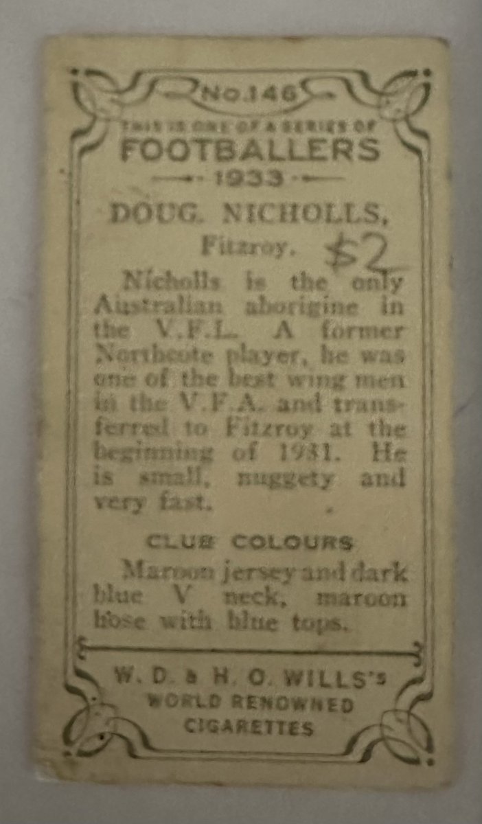 Marking Sir Doug Nicholls Round with his footy card from 1933