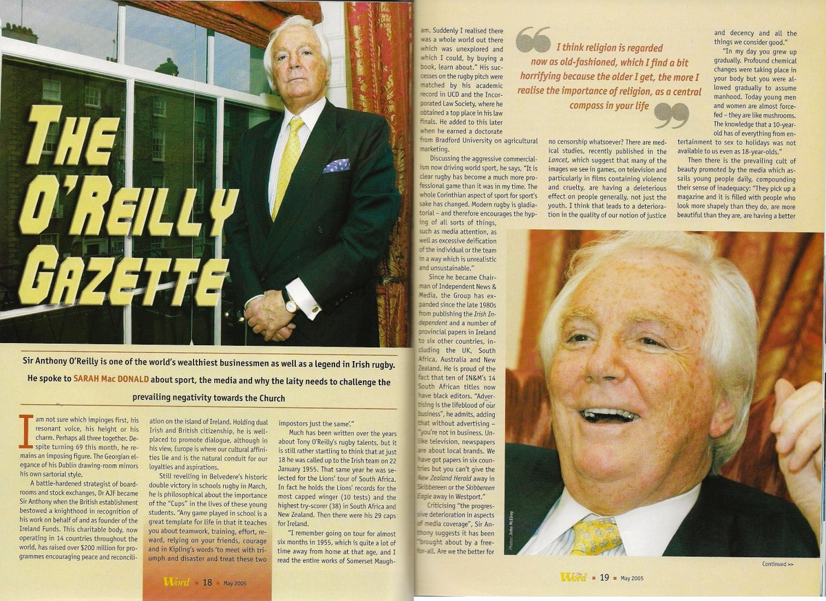 SarahRMacDonald's tweet photo. My interview with #TonyOReilly for The Word. Highly intelligent, cultured, a rugby legend &amp; utterly charming! Interesting on faith as a "compass" in life: he warned against tarring all priests with the accusation of abuse. An Irish great! @The_Tablet @cormacbourke @brendanwalsh53 https://t.co/NnPcyeE9L1