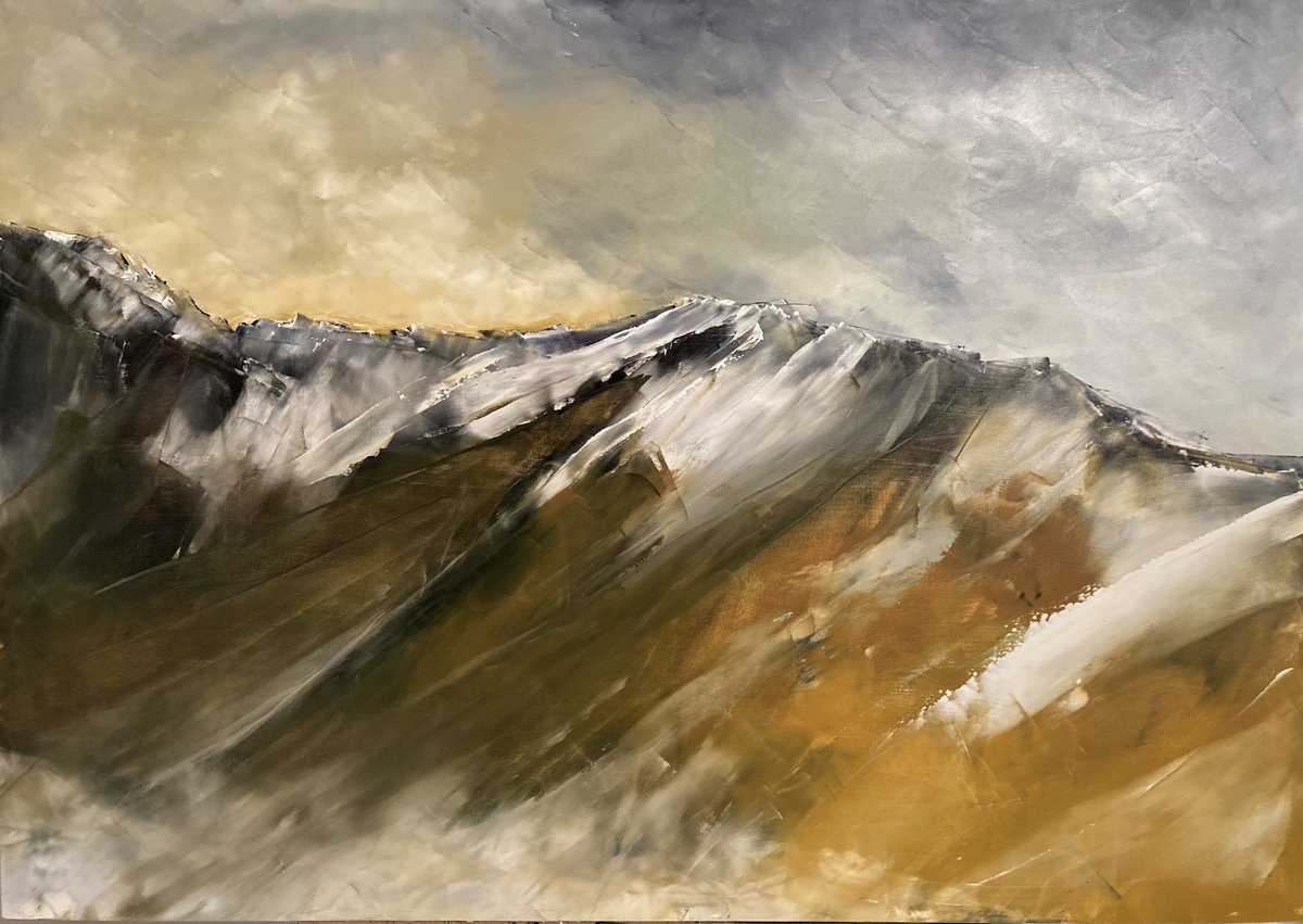 A Winter Traverse, Sharp Edge: Oil on wood panel (varnished), 70 x 100cm, now reduced to €250 (+p&p). Message me for details or contact me through my website: artachart.com/available-work… #artforsale #oilpainting #Blencathra #sharpedge #LakeDistrict #mountains #irishartist 🙂