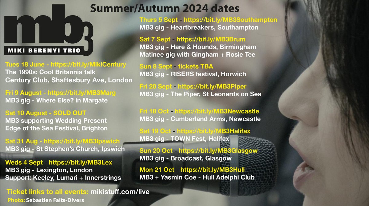 Posting UK dates before I head off to the US! See mikistuff.com/live & linktr.ee/mikiberenyi for clickables to tix 🎶 @elsewheremarg8 @BTCipswich @thelexington @KEELEYsound @LumariMusic @hareandhounds @thecumby @graystonthe @BroadcastGLA @TheAdelphiClub @YasminCoeMusic