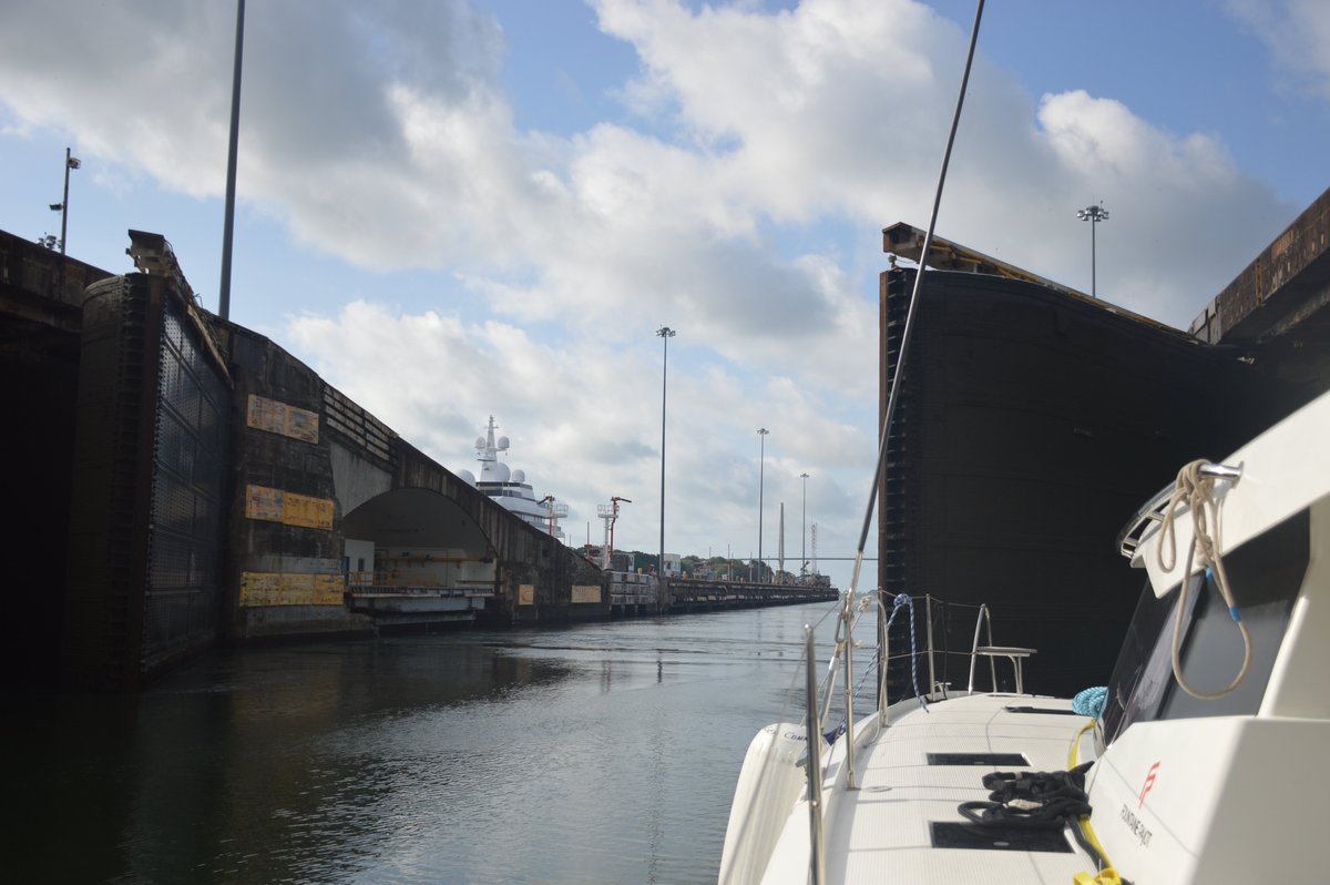 one year ago = through the Panama Canal with a great crew on a 45ft sailing catamaran after sailing thousands of miles from California we made our transit, an amazing experience