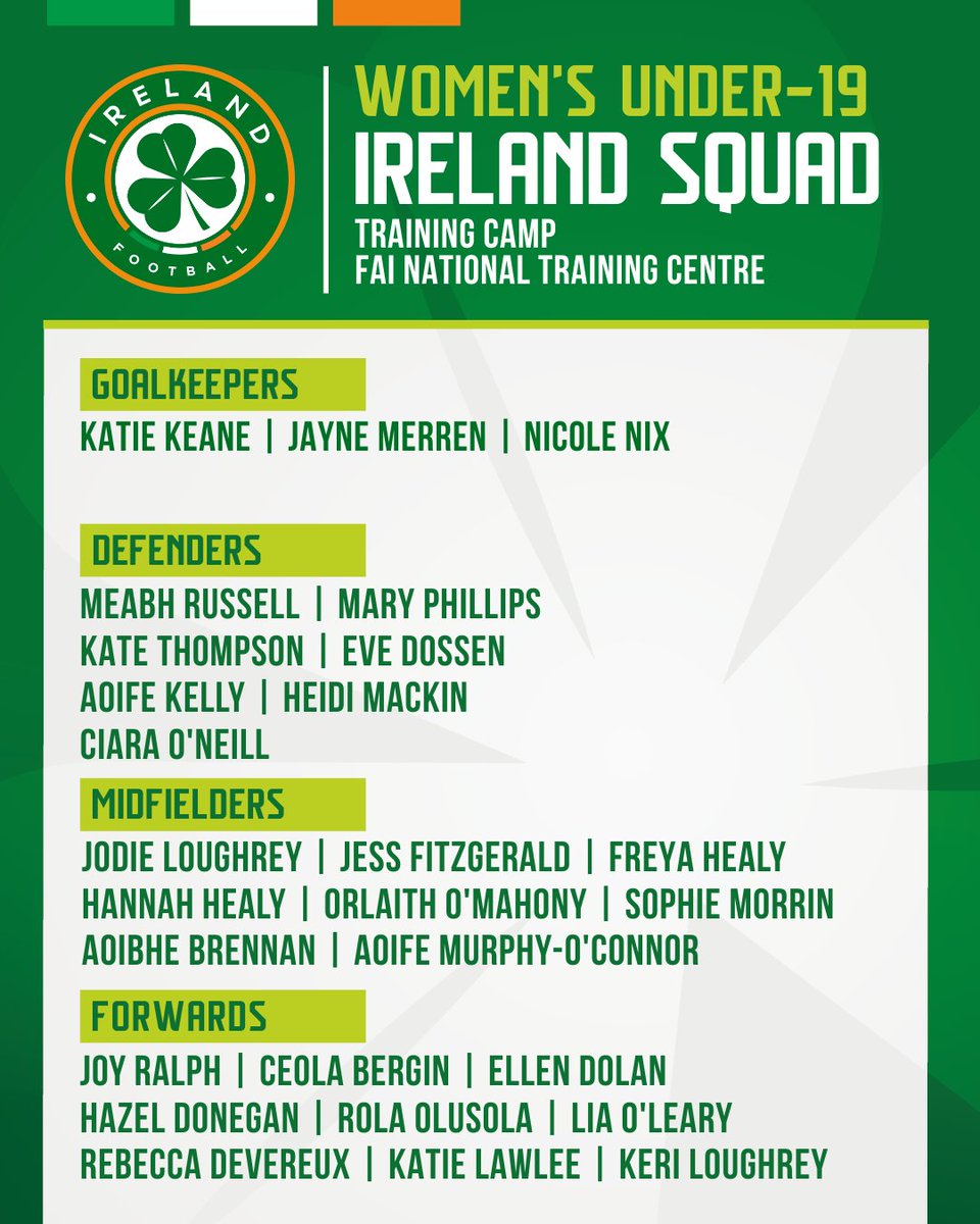 #IRLWU19 squad selected for training camp in FAI National Training Centre this month ☘️ #COYGIG