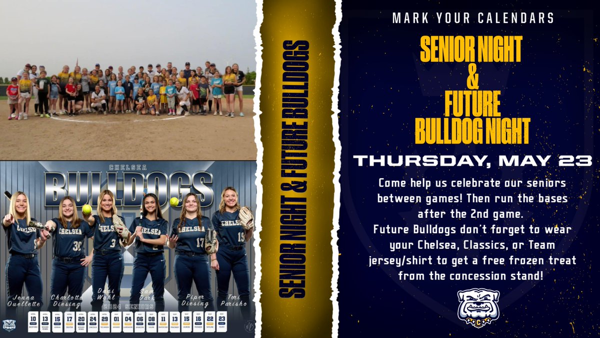 Senior Night and Future Bulldog Night is Thursday, May 23. Hope to see you there!