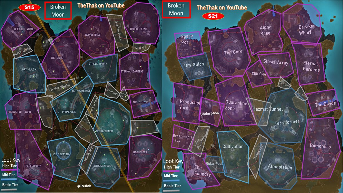 ThakThe's tweet photo. Broken Moon Season 21 vs Season 15 difference in POIs #apexlegends #brokenmoon https://t.co/ufKLpKjImp