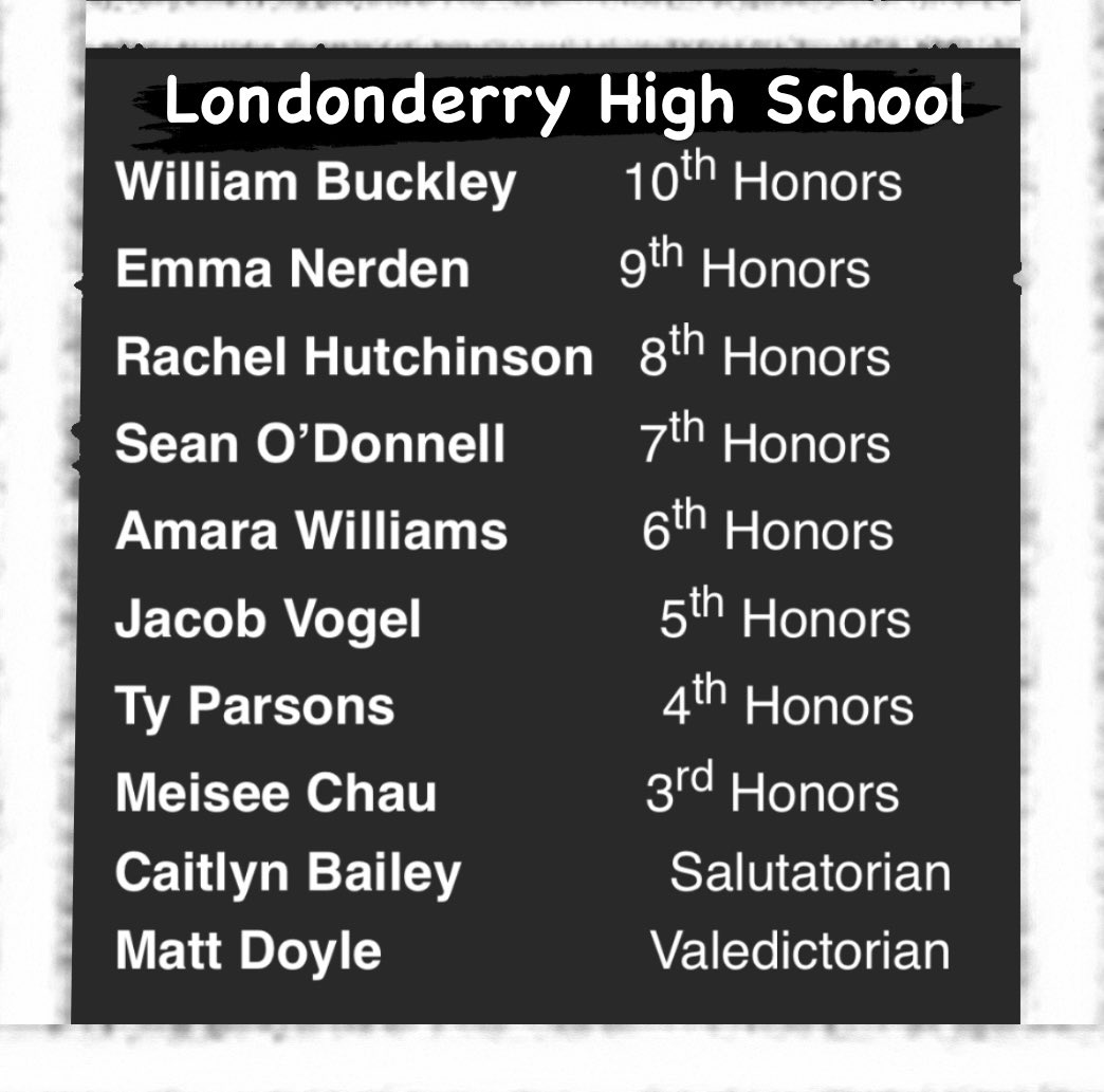 Congrats to our 2024 Top Ten Students at Londonderry High School @Londonderry_lhs An amazing group of Lancers who have a very bright future💫🌟💫.
