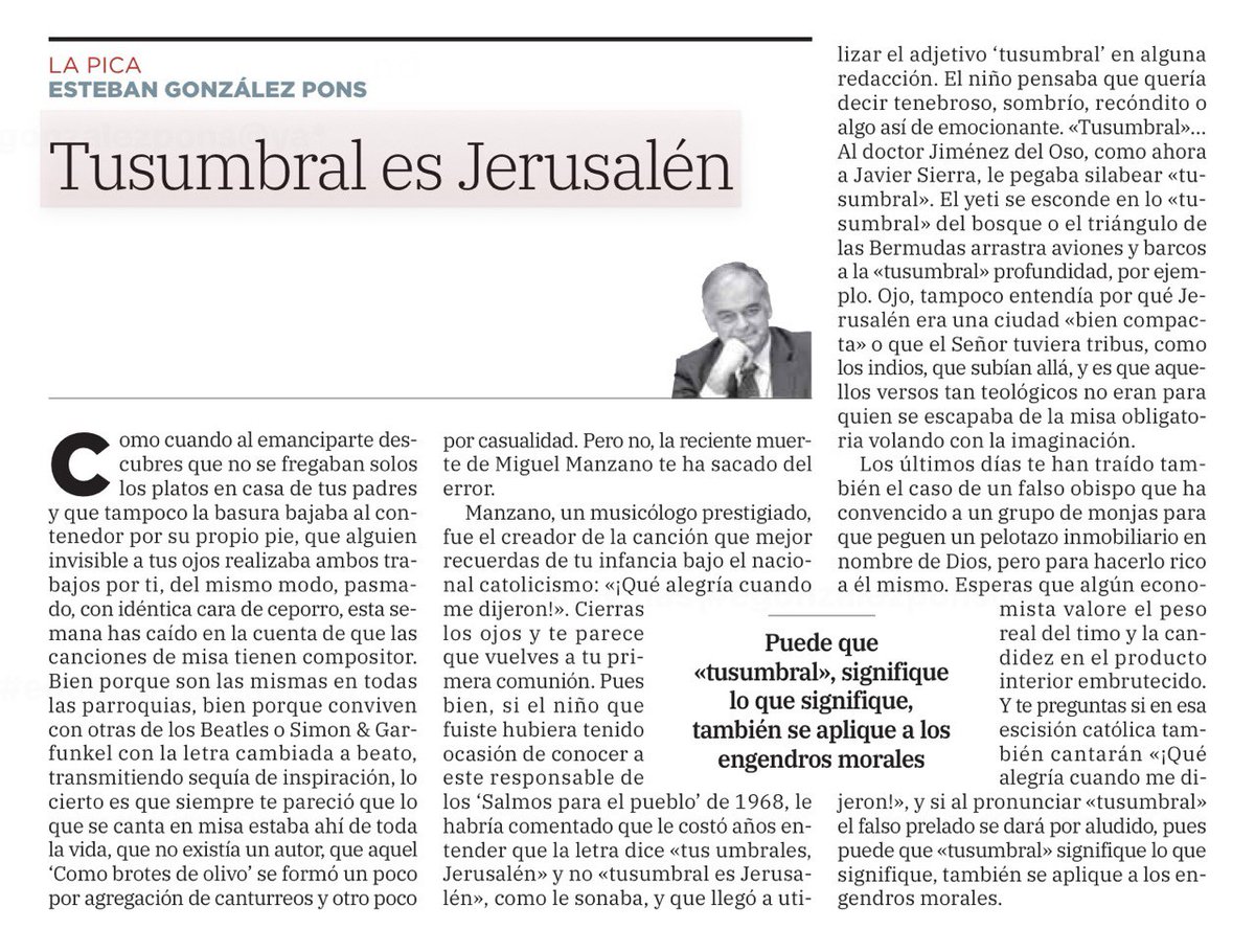 ¡Que alegría cuando me dijeron! Tusumbral es Jerusalén. @gonzalezpons en su columna de @lasprovincias