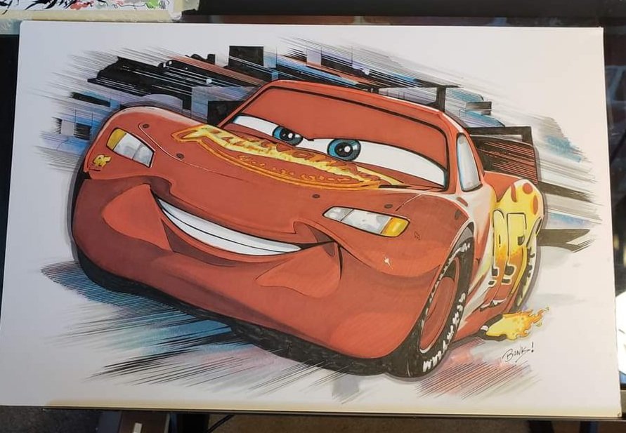 Here's something that now hangs on my grandson's wall.  11x17 markers and ink. #disney #Formula2 #racing