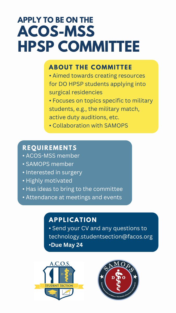 We are looking to add to our HPSP committee! Please share with HPSP med students who are interested in surgery! #medtwitter #samops