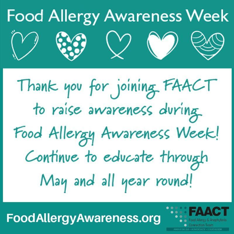 Thank you for joining #FAACT to raise #awareness during #FoodAllergyAwarenessWeek!

We are proud to share #CelebratingTealMoments #FoodAllergyAwarenessMonth campaign for 2024!

Visit FAACT to learn more:
buff.ly/3Wp1GXE

#FAAM #FAAW #KnowTheFAACTs #ShareTheFAACTs