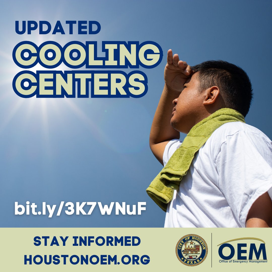 Attention Houstonians! Several cooling centers and water distribution locations are opening across the city to assist you in staying cool and hydrated. For the most up-to-date list of locations visit, bit.ly/3K7WNuF. Share this info to help keep our community safe!