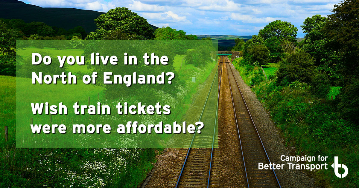 How about a railcard giving 1/3 off fares, as already exists in the South East? Email your MP asking for this regional inequality to be addressed: bettertransport.org.uk/campaigns/call…