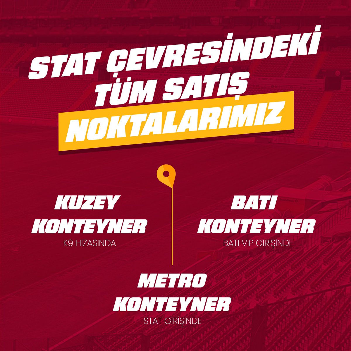 #BirlikteHerYerdeyiz 🫶

Galatasaray-Fenerbahçe karşılaşmasına özel bugün Galatasaray tutkusunu tüm taraftarlarımızla buluşturuyoruz! 💪

Stat çevresindeki tüm satış noktalarımız:

📍Aslantepe GSStore
📍Doğu ve Batı VIP Alanı GSStore’lar
📍Güney 88 Giriş GSStore Kioks 
📍Doğu ve
