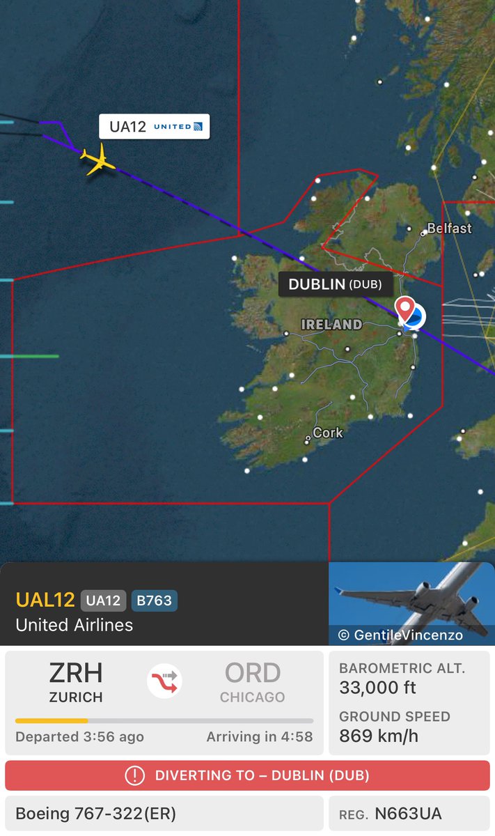 🚨 Diversion 🚨

#UA12 / #UAL12 is currently diverting to Dublin Airport due to a medical emergency.

More info to follow if necessary ➡️

#aviation #DublinAirport #Ireland #Dublin #UnitedAirlines #AvGeek